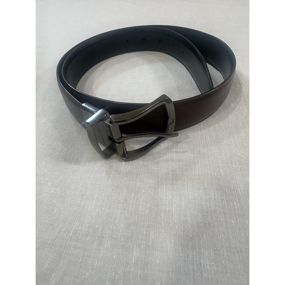 Men's Leather Belt SZ 34 Brown Silver Buckle